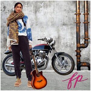 Free People FP movement BFF solid Fleece Pants Deep Blue Green